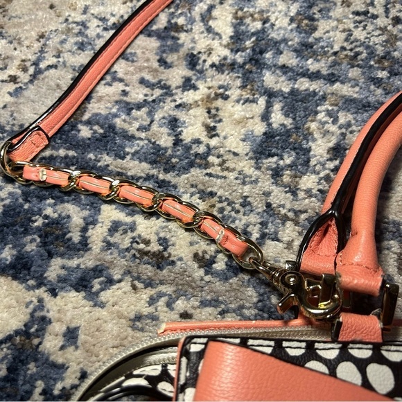 Betsey Johnson Curtsy Black & White Polka Dot Coral Bow Satchel - Picture 5 of 13